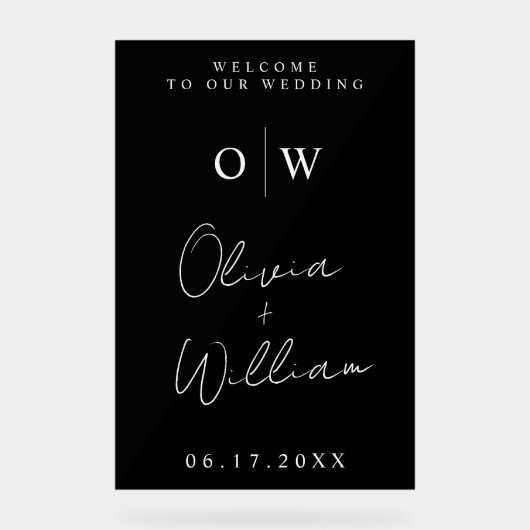 ミニマモダンリスト・モノグラム結婚の歓迎 アクリルサイン (正面)