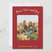 ミニマモダンリスト|レッド3写真Peace Joy Love News シーズンカード (正面)