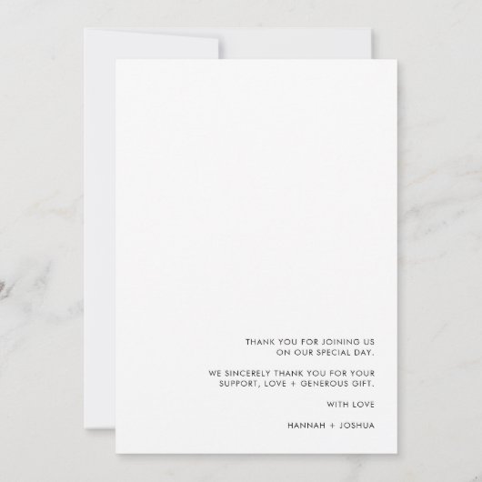 ミニマモダンリスト |写真スタイリッシュのスクリプ結婚ト サンキューカード (裏面)