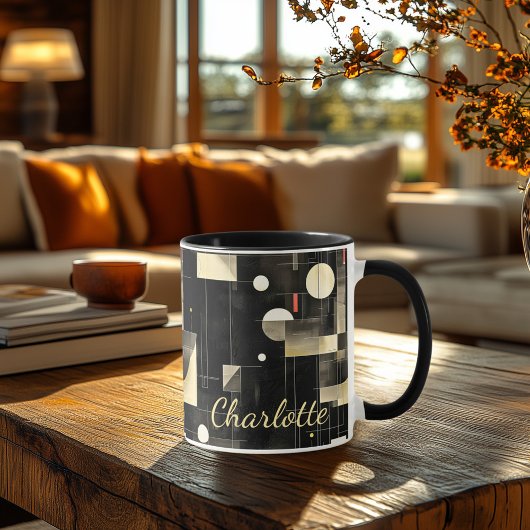 ミニマモダンリスト – 抽象芸術ブラック&クリームカスタム マグカップ