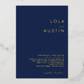 ミニマモダンリスト |海軍と金ゴールド結婚の実在 箔招待状 (正面)