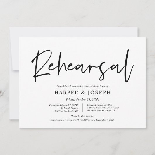 ミニマモダンリスト、結婚リハーサルとディナー 招待状 (正面)