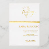 ミニマモダンリスト |金ゴールド結婚のホイル実在ー 箔招待状 (正面)