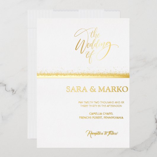 ミニマモダンリスト |金ゴールド結婚のホイル実在ー 箔招待状 (封筒)
