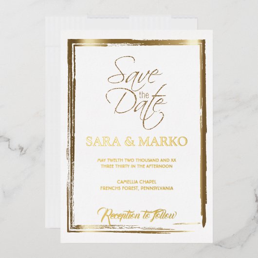 ミニマモダンリスト |金ゴールド 箔招待状 (封筒)