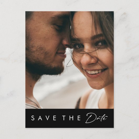 ミニマモダンリスト |黒いはっきりした写真の日付を保存 インビテーションポストカード (正面)