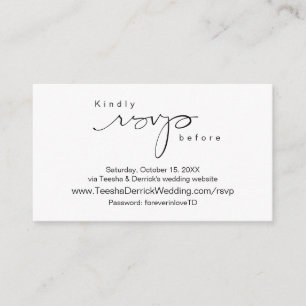 ミニマモダンリスト、Black Script、オンラインRSVP エンクロージャーカード