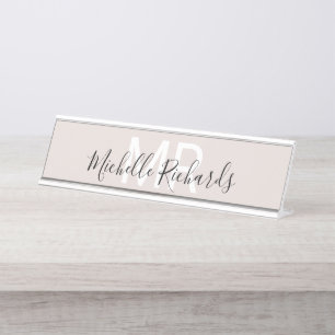ミニマモダンリストbeige name monogram desk デスクネームプレート