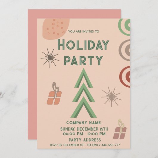 ミニマモダンリストbohoおもしろいホリデーパーティー 招待状 (正面/裏面)