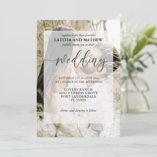 ミニマモダンリストBohoフォト結婚式招待状 招待状 (スタンド正面)