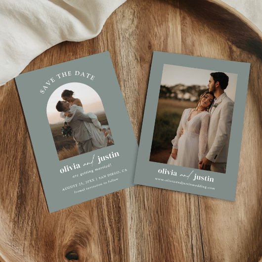 ミニマモダンリストBoho日付写真カードを保存 招待状