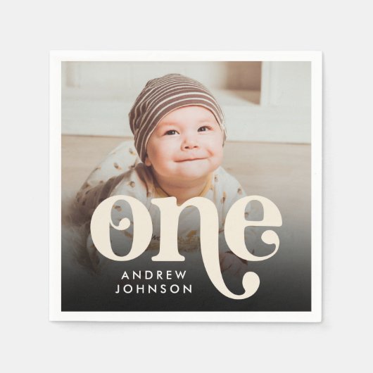 ミニマモダンリストBoho最初の誕生日写真 スタンダードカクテルナプキン (正面)