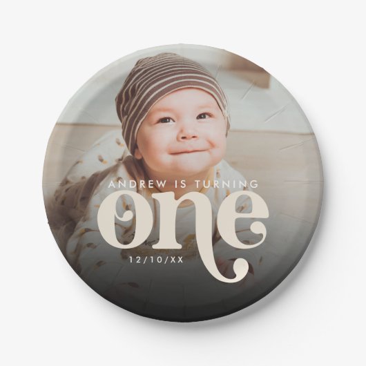 ミニマモダンリストBoho最初の誕生日写真 ペーパープレート (正面)