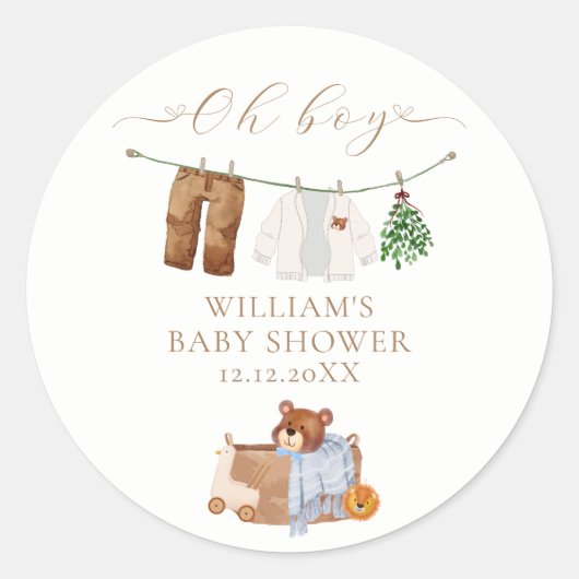 ミニマモダンリストBoho男の子の服ベビーシャワー ラウンドシール (正面)