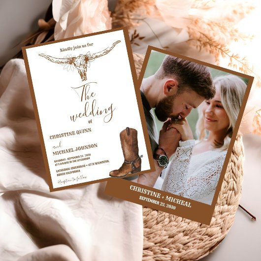ミニマモダンリストBoho西カウボーイ結婚ズ 招待状