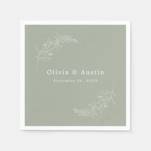 ミニマモダンリストBoho Sage Green結婚ズ スタンダードカクテルナプキン (正面)