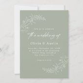 ミニマモダンリストBoho Sage Green QRコード結婚s 招待状 (正面)