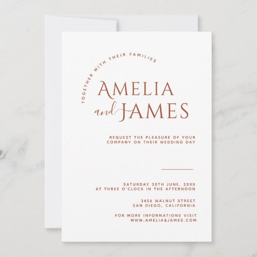 ミニマモダンリストBoho Terracotta写真結婚の 招待状 (正面)