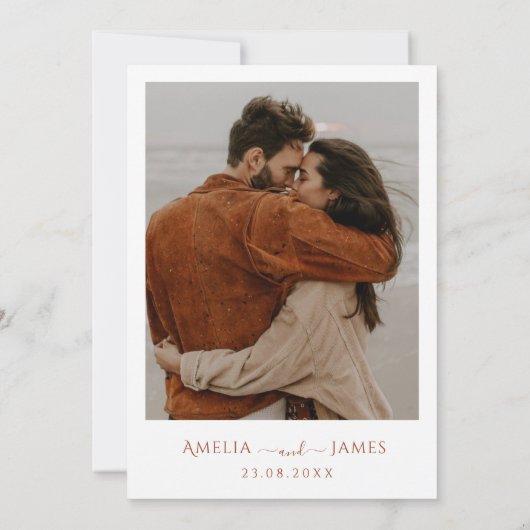 ミニマモダンリストBoho Terracotta写真結婚の 招待状 (裏面)