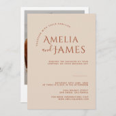 ミニマモダンリストBoho Terracotta写真結婚の 招待状 (正面/裏面)