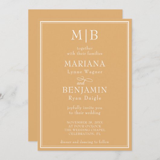 ミニマモダンリストBoho Yellow結婚ズ 招待状 (正面/裏面)