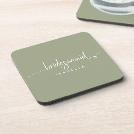 ミニマモダンリストBridesmaidスクリプトSage Green コースター