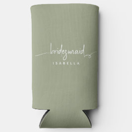 ミニマモダンリストBridesmaidスクリプトSage Green スリム缶クーラー