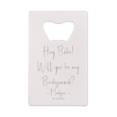 ミニマモダンリストBridesmaid提案スクリプト赤面 クレジットカード栓抜き (裏面)