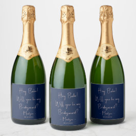 ミニマモダンリストBridesmaid Proposal Script Navy スパークリングワインラベル