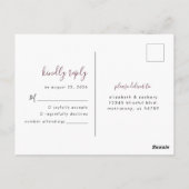 ミニマモダンリストBurgundyウェディングRSVP ポストカード (裏面)