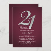 ミニマモダンリストBurgundyサプライズ21st誕生日 招待状 (正面/裏面)