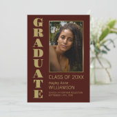 ミニマモダンリストBurgundy金ゴールド写真卒業 案内状 (スタンド正面)