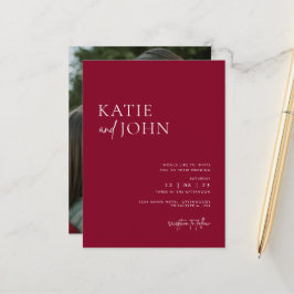 ミニマモダンリストBurgundy Red結婚の写真 案内ポストカード