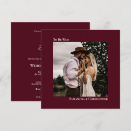ミニマモダンリストBurgundy Squareフォト結婚ズ 招待状