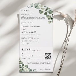 ミニマモダンリストEucalyptus RSVP QRコード結婚s オールインワン招待状