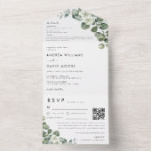 ミニマモダンリストEucalyptus RSVP QRコード結婚s オールインワン招待状 (内側)