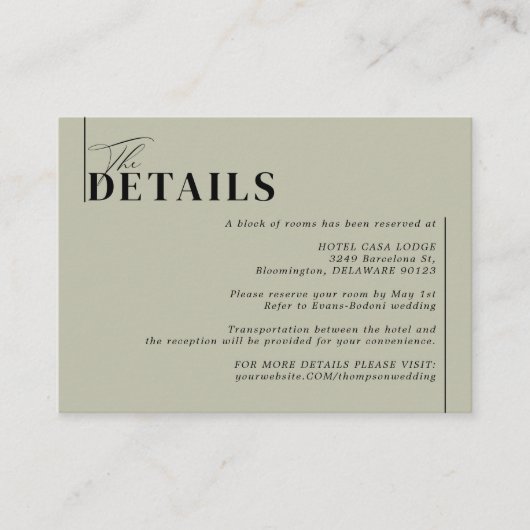 ミニマモダンリストGreen Sage結婚の詳細 エンクロージャーカード (正面)