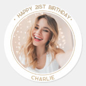 ミニマモダンリストHappy 21st誕生日フォト金ゴールド ラウンドシール (正面)