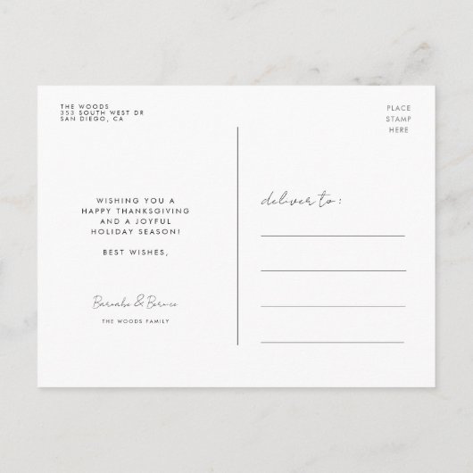 ミニマモダンリストHappy Thanksgiving家族の写真 ポストカード (裏面)