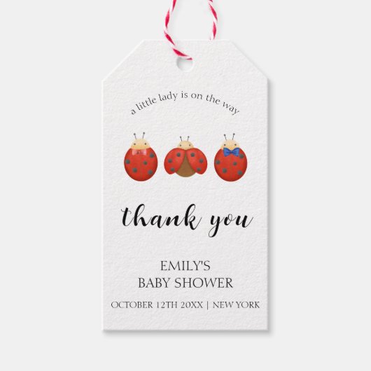 ミニマモダンリストLadybug家族の赤ちゃんシャワー ギフトタグ (正面)