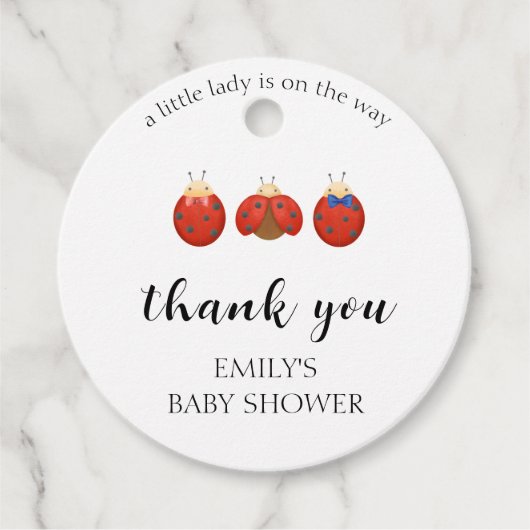 ミニマモダンリストLadybug家族の赤ちゃんシャワー フェイバータグ (正面)