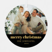 ミニマモダンリストMerry Christmas Family Photo Me メタルオーナメント (正面)