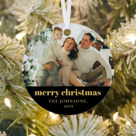 ミニマモダンリストMerry Christmas Family Photo Me メタルオーナメント