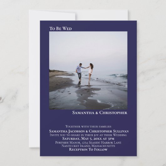 ミニマモダンリストNavy Blueシンプルフォト結婚ズ 招待状 (正面)