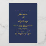 ミニマモダンリストNavy Blueスクリプ結婚トの金ゴールド 箔招待状<br><div class="desc">ミニマモダンリストNavy Blueスクリプ結婚トのゴールドフォイル招待状</div>