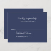 ミニマモダンリストNavy Blueスクリプ結婚ト 出欠カード (正面/裏面)
