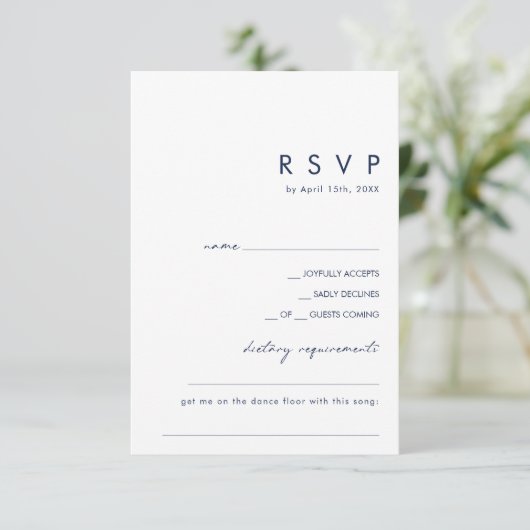 ミニマモダンリストNavy Blueダイエット/曲リクエストRSVP 出欠カード (スタンド正面)