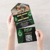 ミニマモダンリストPeacock Feather Photos結婚 オールインワン招待状 (貼ってはがせる)