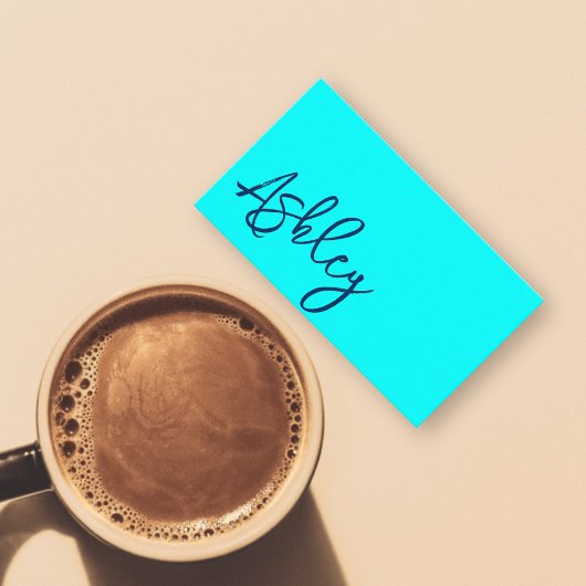 ミニマモダンリストQRコードシアン青レタリング 名刺