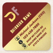 ミニマモダンリストQRコードビジネスのロゴゴールデン スクエアペーパーコースター (正面)